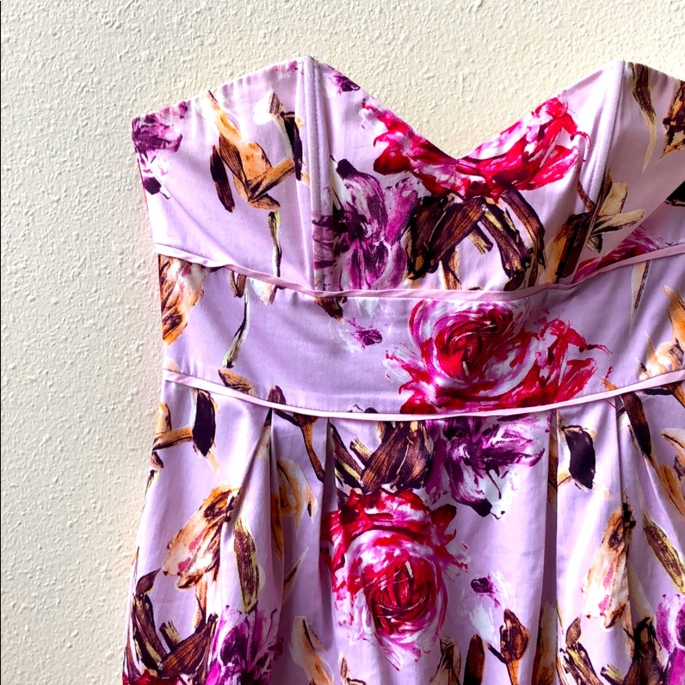 Pink floral strapless dress